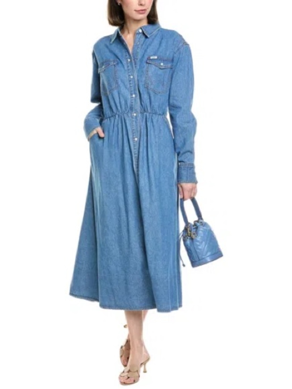 Wrangler + Staud Denim Button-Front Midi Shirt Dress - Picture 6 of 13